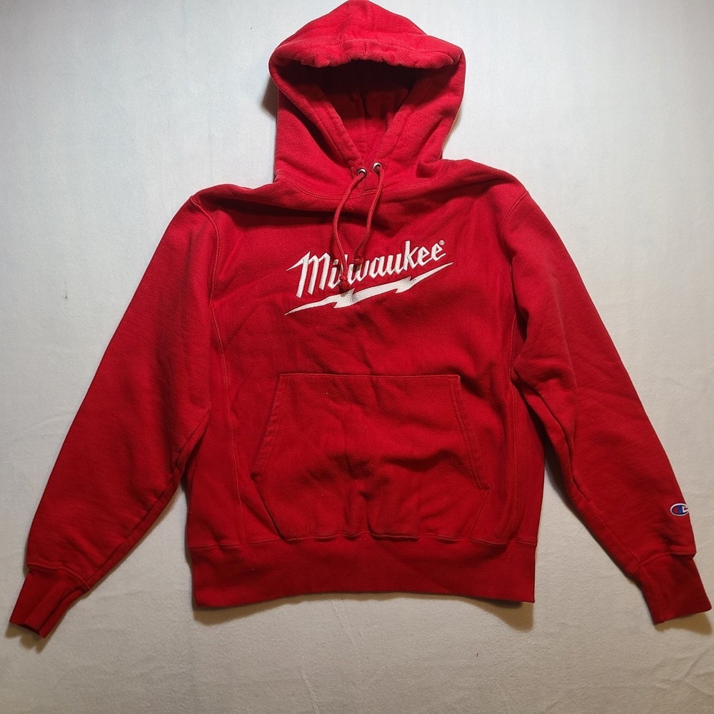 Milwaukee Power Tools Champion Reverse Weave Hoodie Heavy Men’s Medium Red